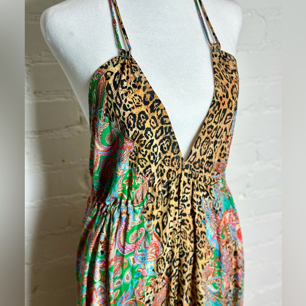 Silk Resort Wear Halter Dress Paisley & Beaded Tassel Rainbow Hawaii Inc. Small